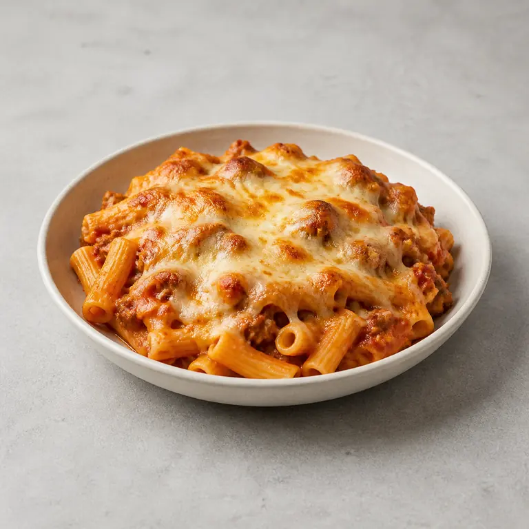 Ziti assado (cozido) em uma superfície neutra