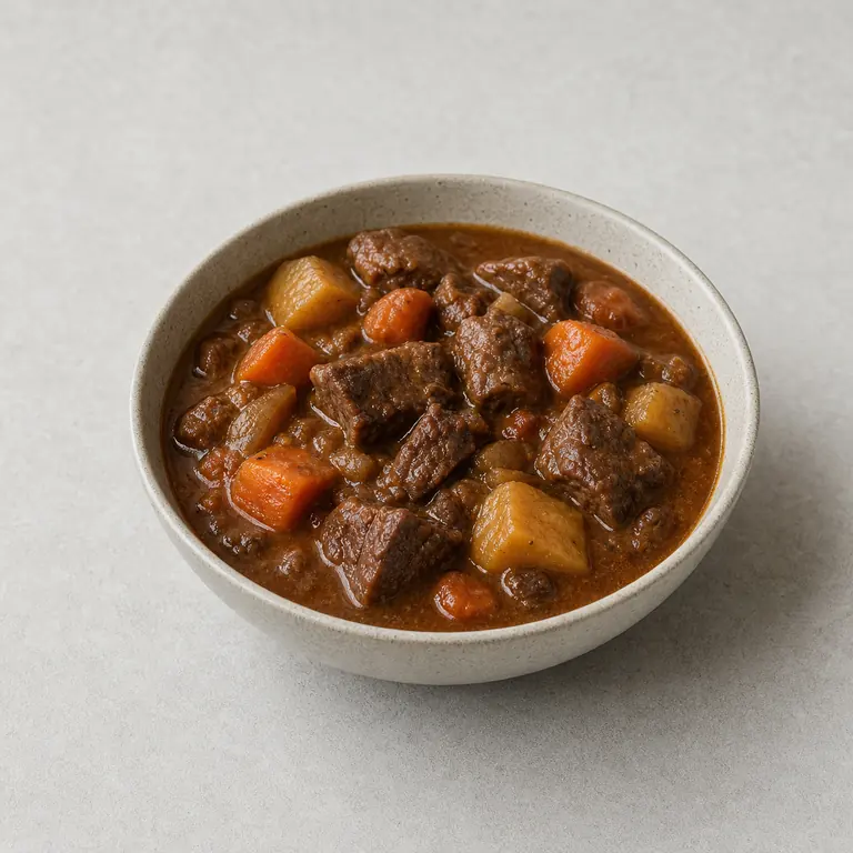 Ensopado de carne (cozido) em uma superfície neutra