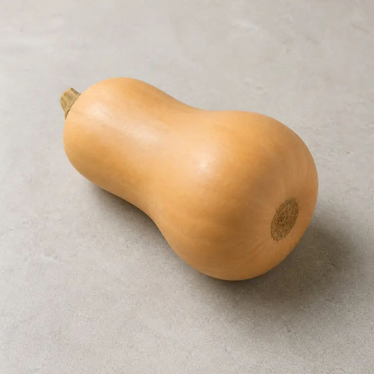 Calabaza butternut sobre una superficie neutra