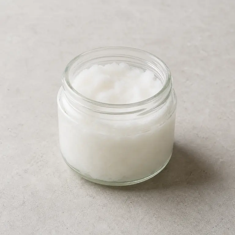 Aceite de coco sobre una superficie neutra