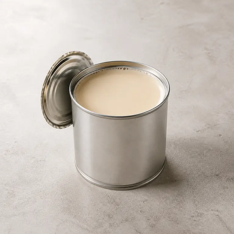 Leche evaporada (abierto) sobre una superficie neutra