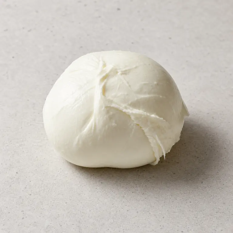 Mozzarella fresca sobre una superficie neutra