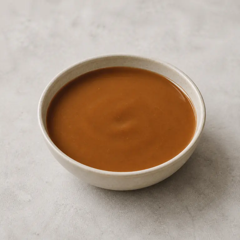 Sauce gravy (à partir de préparation, préparé) sur une surface neutre