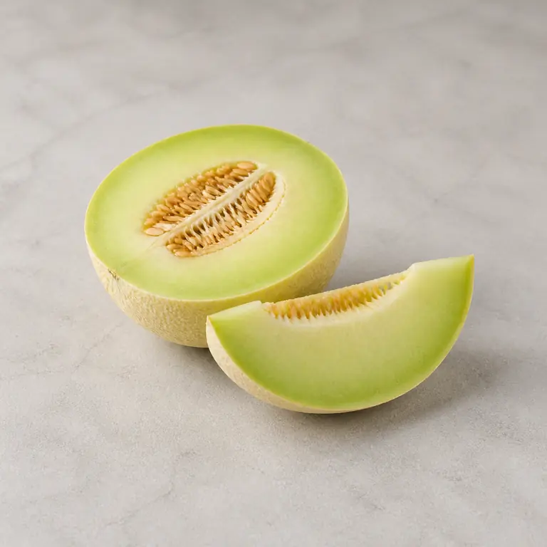 Melão honeydew (cortado) em uma superfície neutra