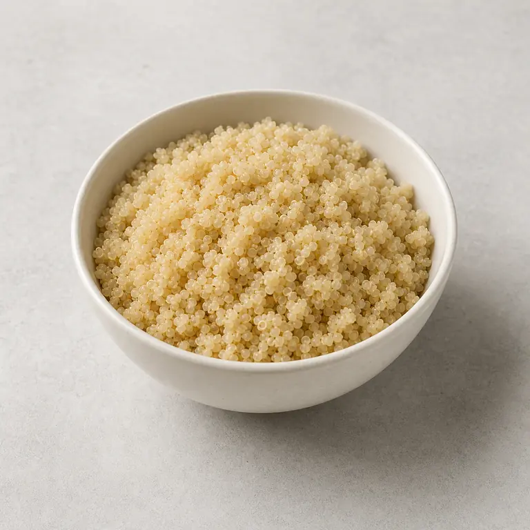 Quinoa (cocido) sobre una superficie neutra