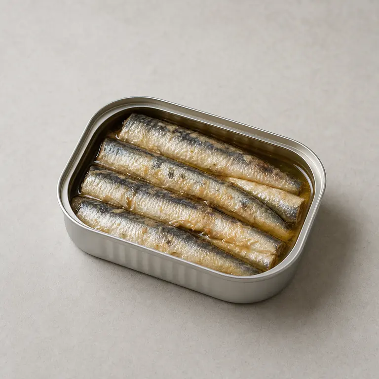 Sardines (en conserve, ouvert) sur une surface neutre