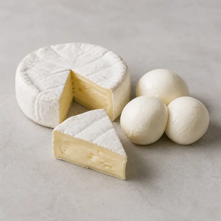 Queso blando (brie, mozzarella) sobre una superficie neutra