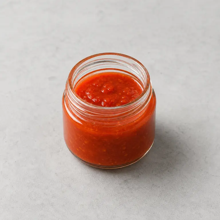 Sriracha (aberto) em uma superfície neutra