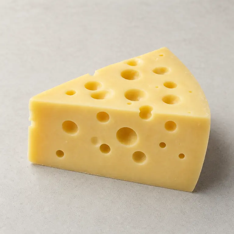 Queso suizo sobre una superficie neutra